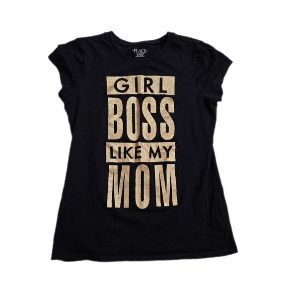 Children’s Place “GIRL BOSS” black short sleeve girls tee size 10/12 - Picture 1 of 4